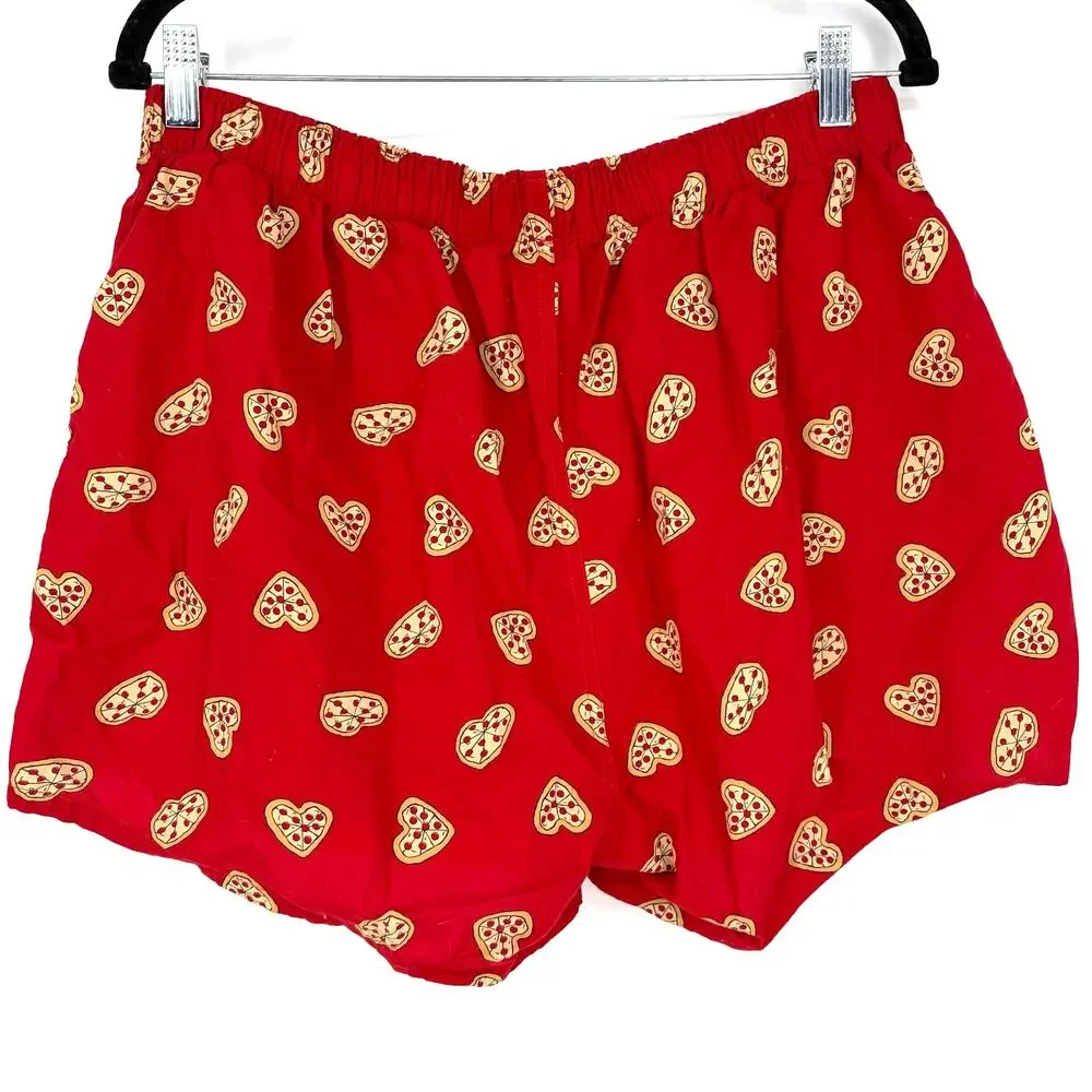 J.Crew Men's Pizza Heart Print Boxers Red Cotton Lounge Sleep Shorts Large